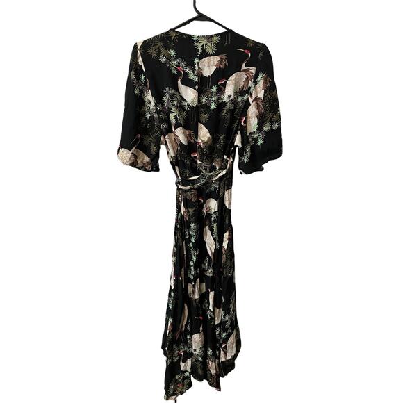 ZARA‎ Woman Women's Kimono Wrap Black Crane Hi Low Dress Blogger Favorite Medium - Picture 8 of 14